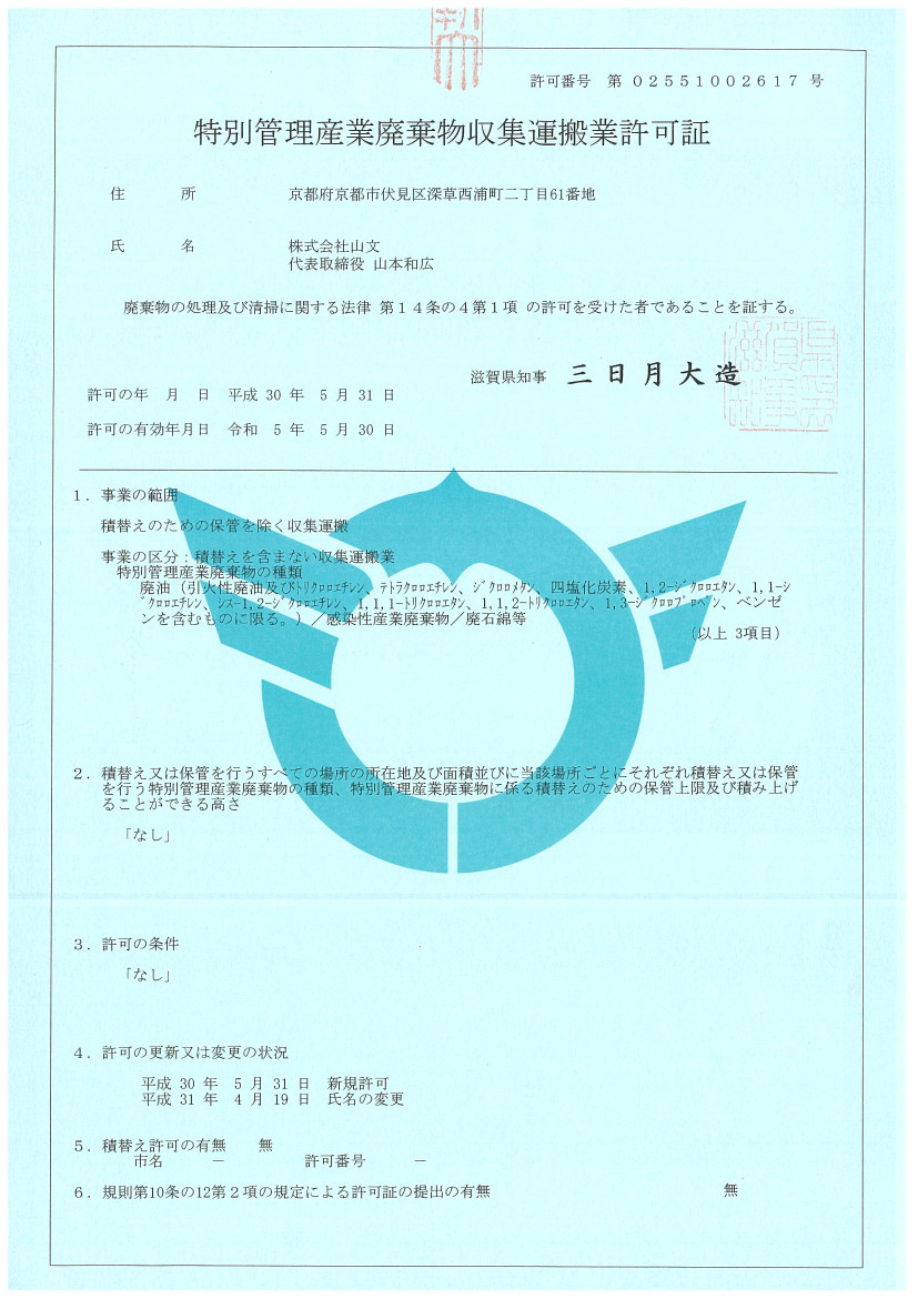 特管許可証(滋賀県)